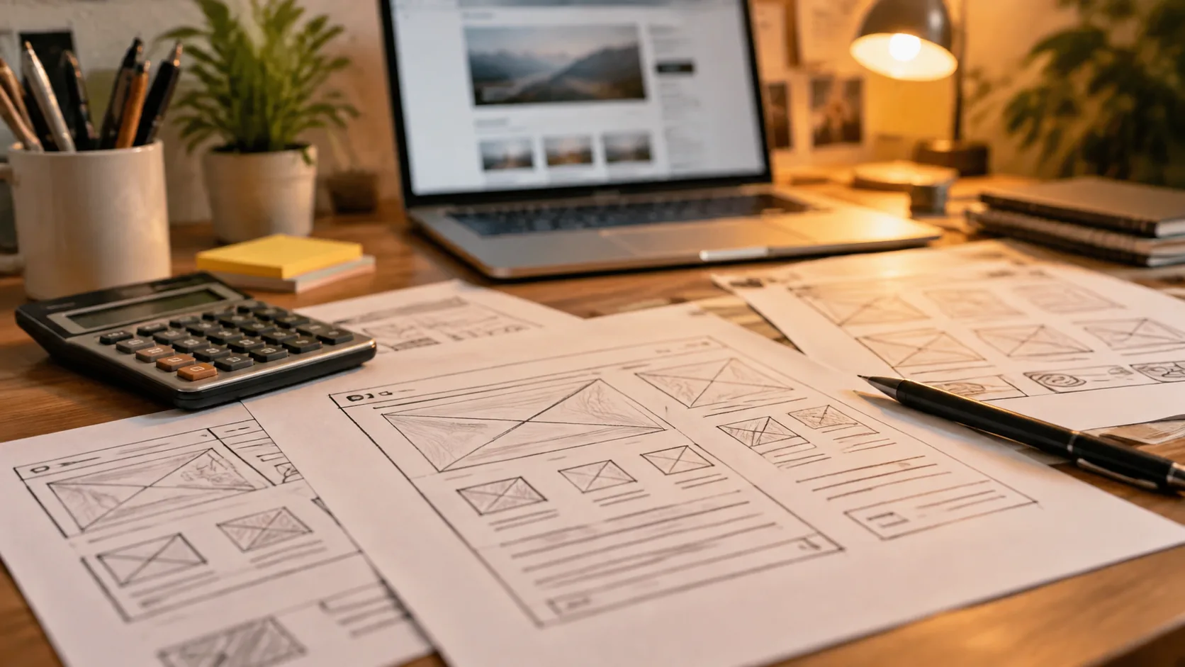 Bocetos y wireframes del diseño de una página web